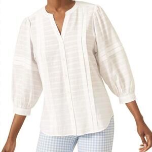 J. McLaughlin Size XS Linen Blend Button Down Blouse White - Ruffles - Spring